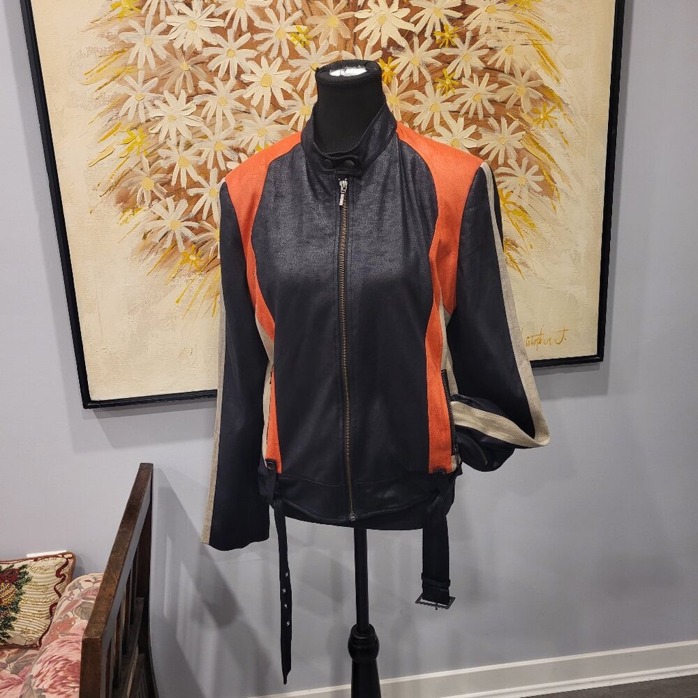 Bianca Nygard Biker Style Color Block Jacket Size 8 Black